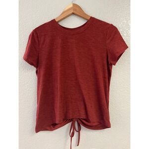 Kyodan Womens Rust Red Heathered Cinched Back Drawstring Activewear Top Size S